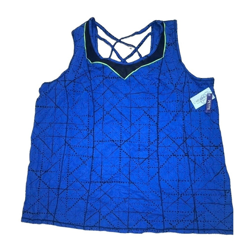 Catherines Plus Size 2XWP Petite Tank Top Blue Geometric Criss Cross Back 22/24